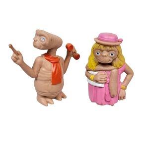 Vintage 80s E.T. Extra Terrestrial PVC Figurines Lot of 2 Phone Home & Dress Q30